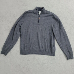 Piattelli Barneys New York Mens Gray 1/4 Zip Sweater L 100% Merino Wool  28CT